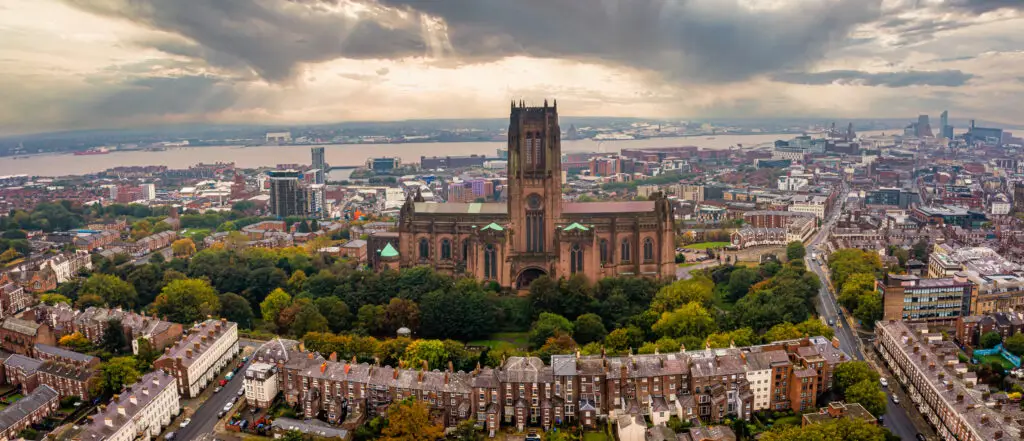 Aerial view of the Liverpool Cathedral in England